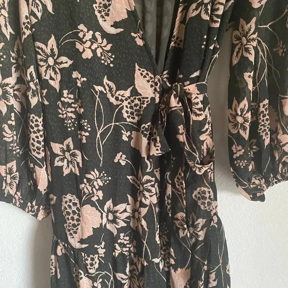 Elan Cosmo Floral Napa Print Ruffle Tiered Wrap Sweeping Maxi Coquette Dress S - Picture 9 of 16